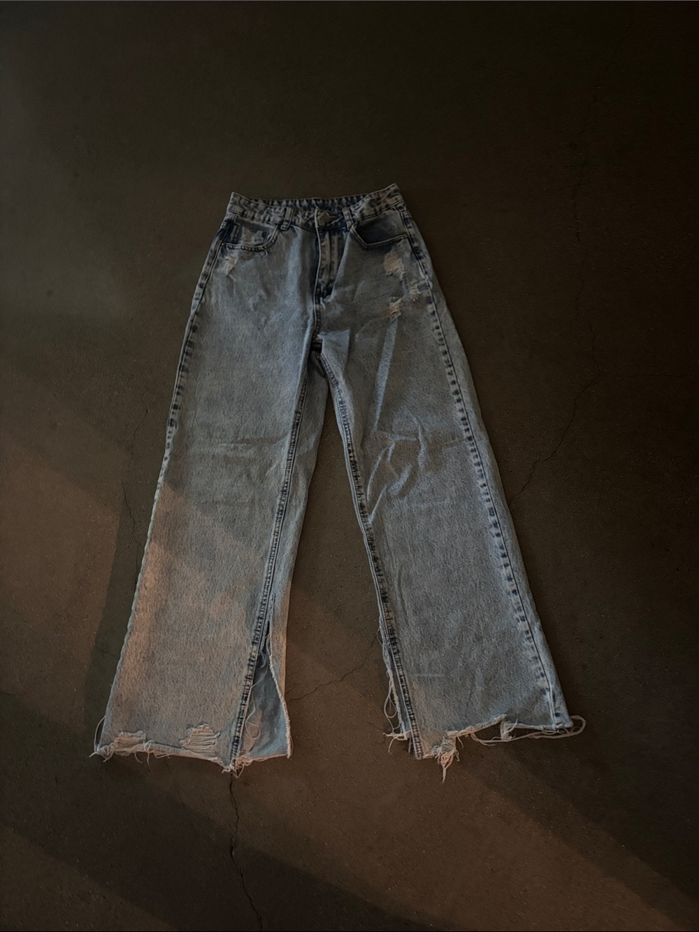 SHEIN Distressed High-Rise Wide Leg Jeans - Washed Blue